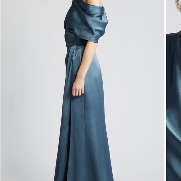 NWT AMSALE Off-Shoulder Dress in petrol - Picture 4 of 7